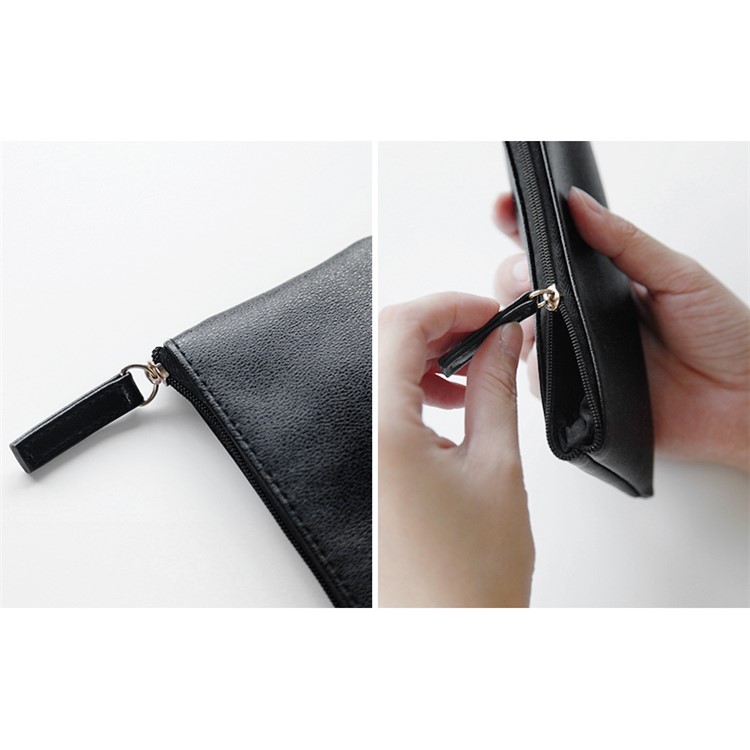 5Pcs PU Leather Handbag Student Pencil Pouch Bags - Black-5