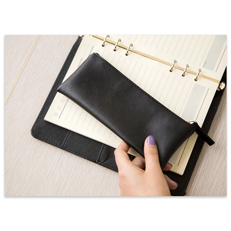 5Pcs PU Leather Handbag Student Pencil Pouch Bags - Black-7