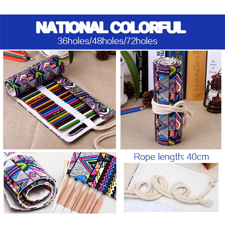 Chinese Folk-custom Pattern Canvas Pencils Organizer Pouch Case 56 x 20 cm (48 holes ) - Colorful Tribe Pattern-11