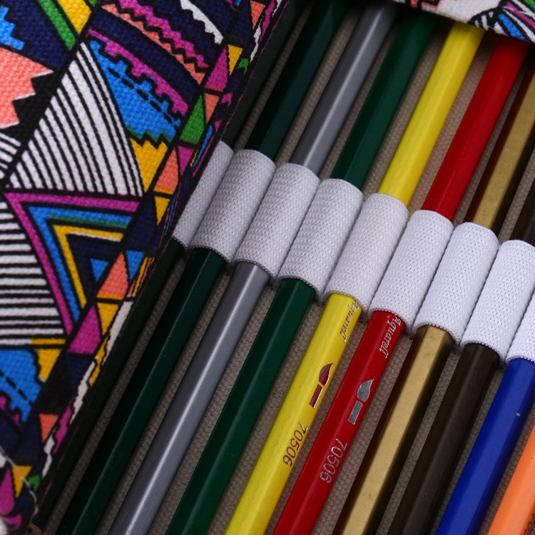 Chinese Folk-custom Pattern Canvas Pencils Organizer Pouch Case 56 x 20 cm (48 holes ) - Colorful Tribe Pattern-12