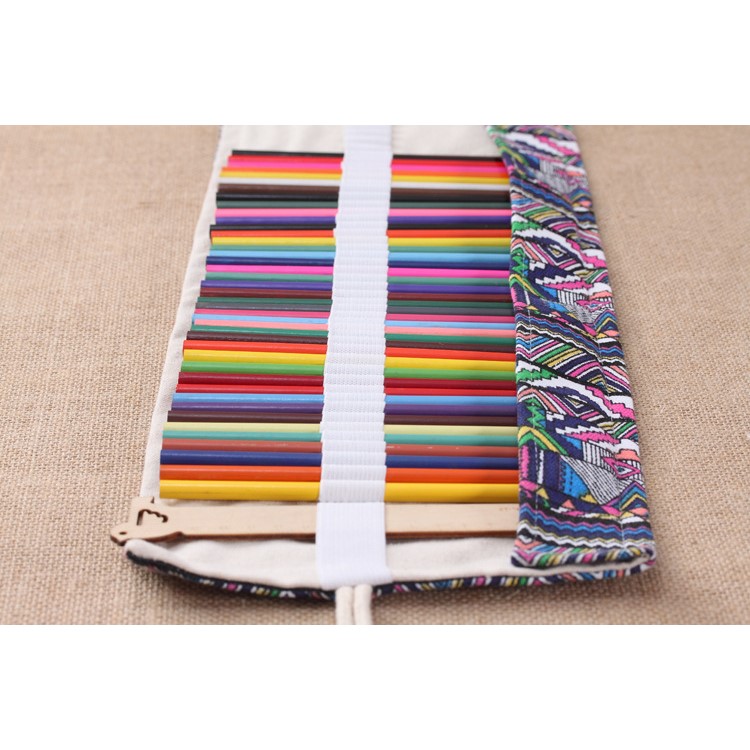 Chinese Folk-custom Pattern Canvas Pencils Organizer Pouch Case 56 x 20 cm (48 holes ) - Colorful Tribe Pattern-2