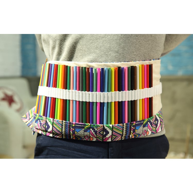 Chinese Folk-custom Pattern Canvas Pencils Organizer Pouch Case 56 x 20 cm (48 holes ) - Colorful Tribe Pattern-3