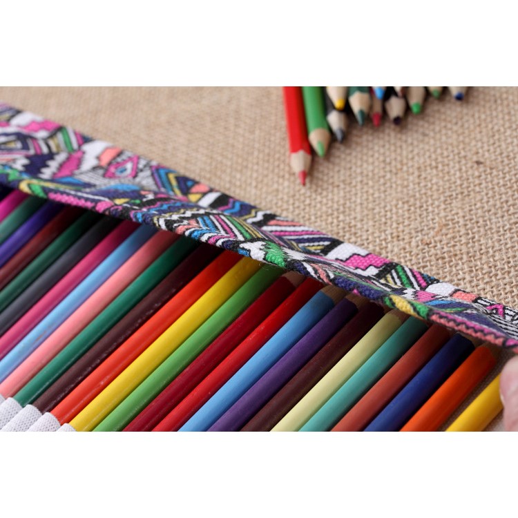 Chinese Folk-custom Pattern Canvas Pencils Organizer Pouch Case 56 x 20 cm (48 holes ) - Colorful Tribe Pattern-5