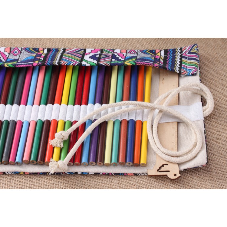 Chinese Folk-custom Pattern Canvas Pencils Organizer Pouch Case 56 x 20 cm (48 holes ) - Colorful Tribe Pattern-7