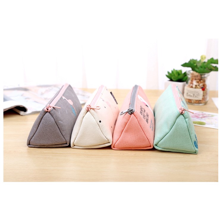 Nice Flamingo Canvas Student Pencil Case Pen Pouch Bag - Beige-3