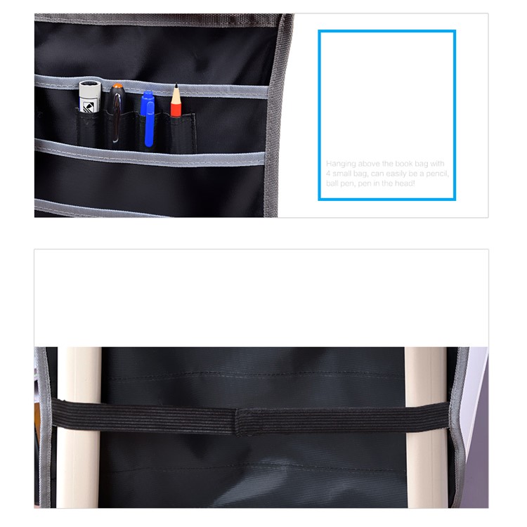 School Desk Table Hanging File Book Magazine Tidy Organizer Rack Pockets Storage Bag - Black-10