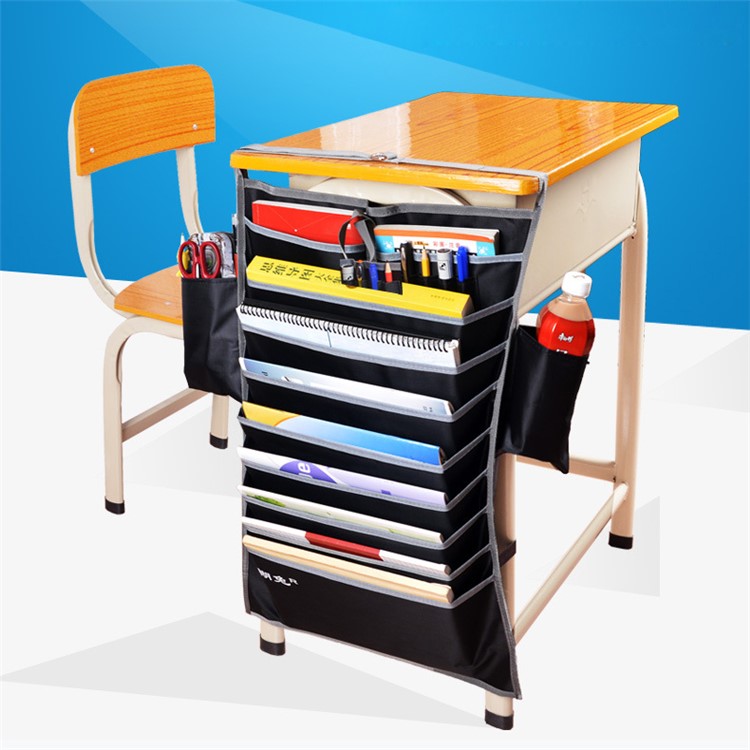 School Desk Table Hanging File Book Magazine Tidy Organizer Rack Pockets Storage Bag - Black-11