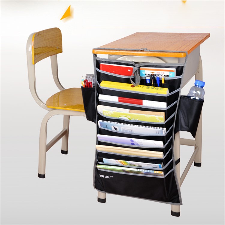 School Desk Table Hanging File Book Magazine Tidy Organizer Rack Pockets Storage Bag - Black-4