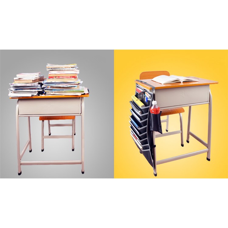 School Desk Table Hanging File Book Magazine Tidy Organizer Rack Pockets Storage Bag - Black-5