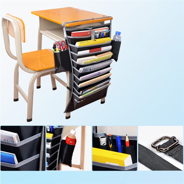 School Desk Table Hanging File Book Magazine Tidy Organizer Rack Pockets Storage Bag - Black-6