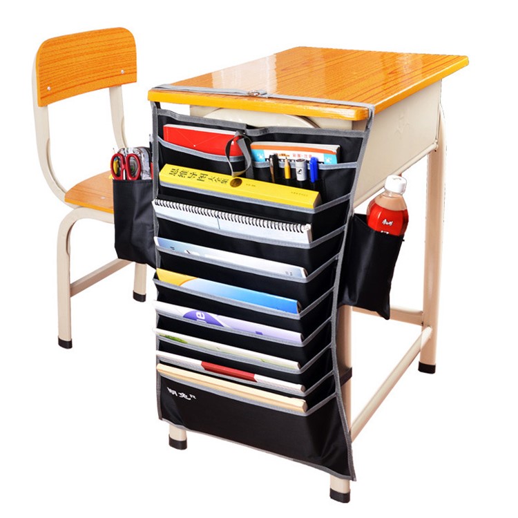 School Desk Table Hanging File Book Magazine Tidy Organizer Rack Pockets Storage Bag - Black-7