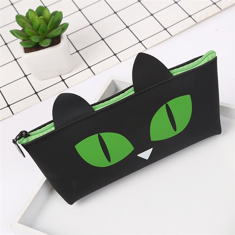 Black Cat Silicone Ladder-shaped Student Pen Pouch Bag - Green-1