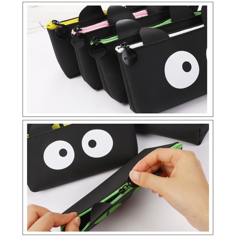 Black Cat Silicone Ladder-shaped Student Pen Pouch Bag - Green-3