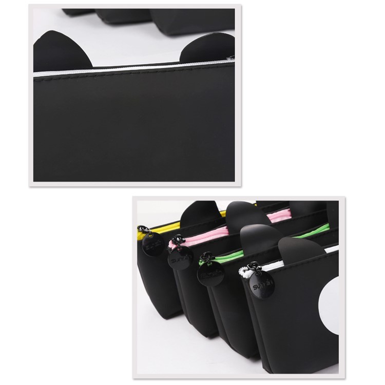Black Cat Silicone Ladder-shaped Student Pen Pouch Bag - Green-5