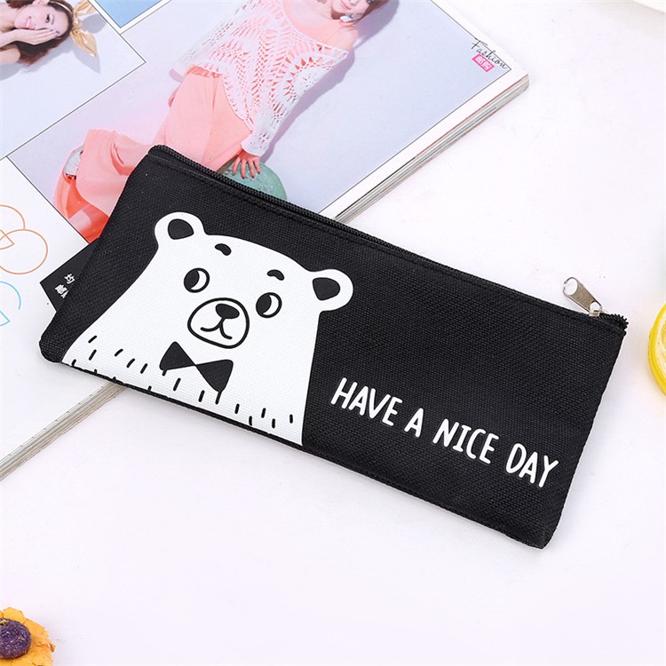 Cartoon Animal Canvas Student Pencil Bag - Bear-1