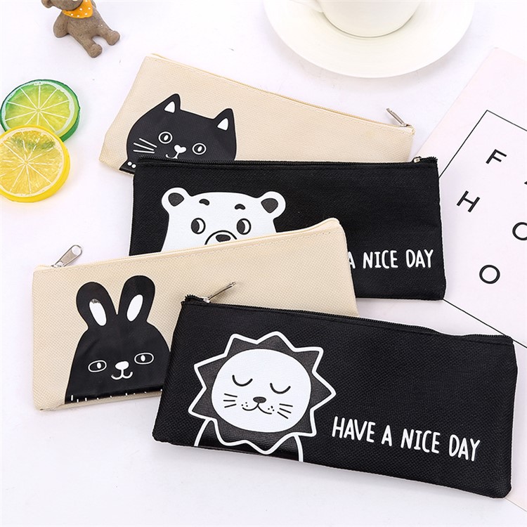 Cartoon Animal Canvas Student Pencil Bag - Bear-2