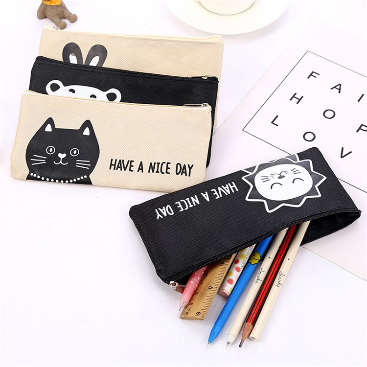 Cartoon Animal Canvas Student Pencil Bag - Bear-4
