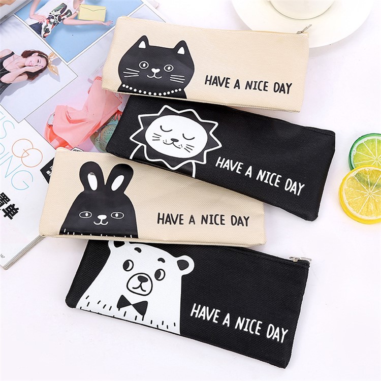 Cartoon Animal Canvas Student Pencil Bag - Bear-5