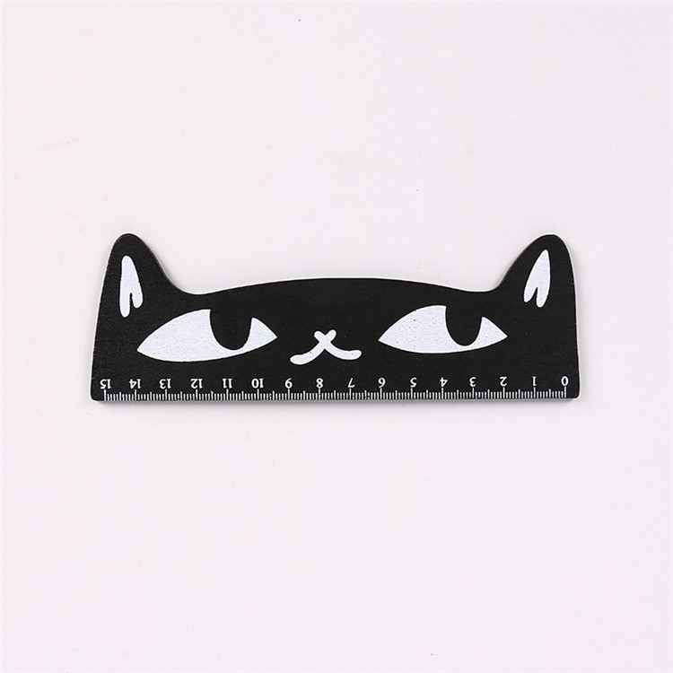 Cute Lovely Cat Shape Wooden Ruler 15cm - Black-1