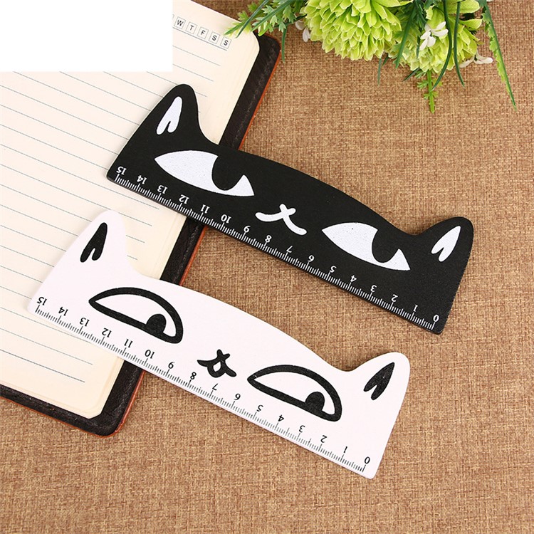 Cute Lovely Cat Shape Wooden Ruler 15cm - Black-2