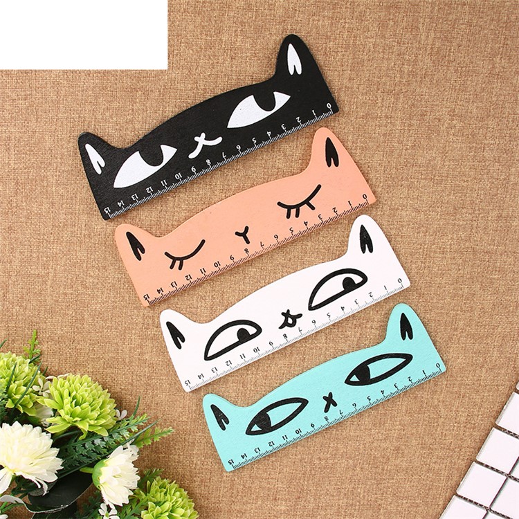 Cute Lovely Cat Shape Wooden Ruler 15cm - Black-3