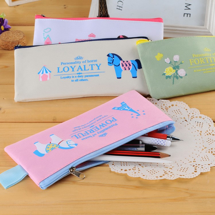 Kind-hearted Little Horse cartoon Zipper Oxford Cloth Pen Pouch Bag - White-4