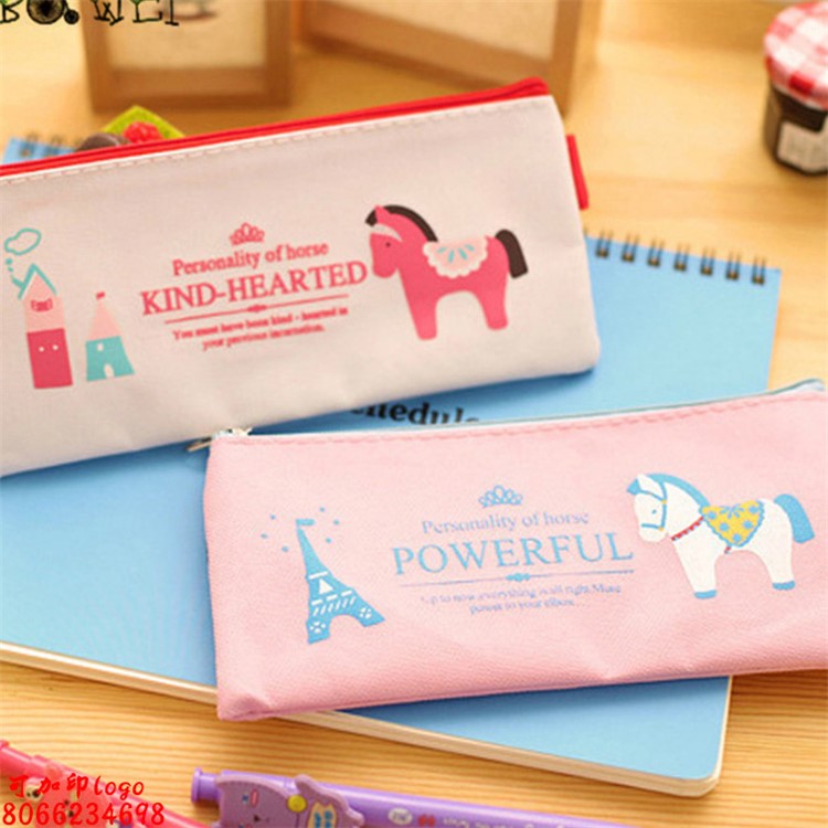 Kind-hearted Little Horse cartoon Zipper Oxford Cloth Pen Pouch Bag - White-6