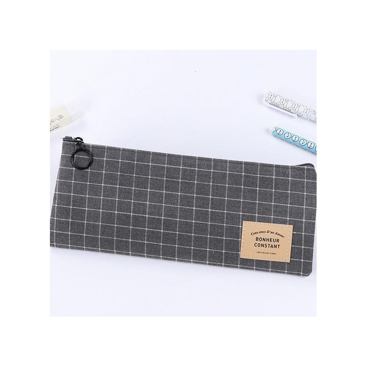 Stripe Style Canvas Pen Pouch Bag 21 x 9 cm - Black-1