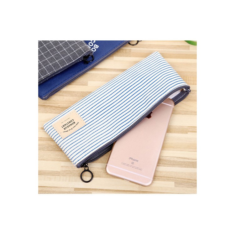 Stripe Style Canvas Pen Pouch Bag 21 x 9 cm - Black-3