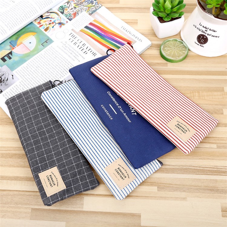 Stripe Style Canvas Pen Pouch Bag 21 x 9 cm - Black-4