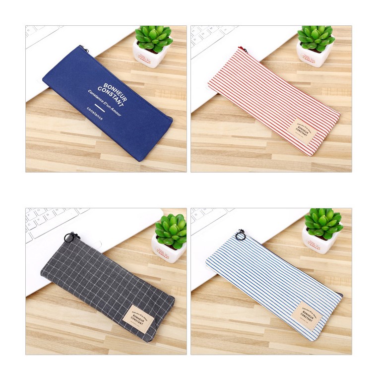 Stripe Style Canvas Pen Pouch Bag 21 x 9 cm - Black-6