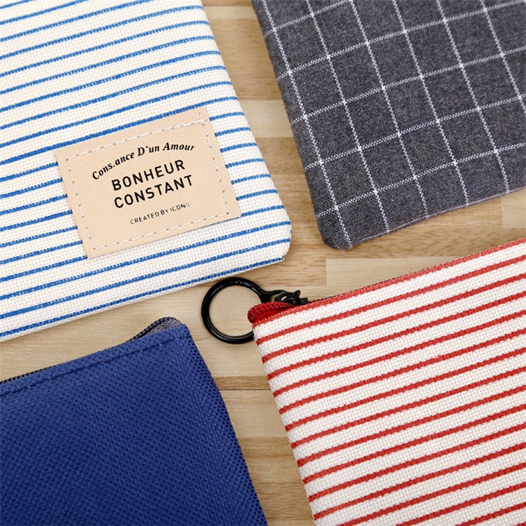 Stripe Style Canvas Pen Pouch Bag 21 x 9 cm - Black-7