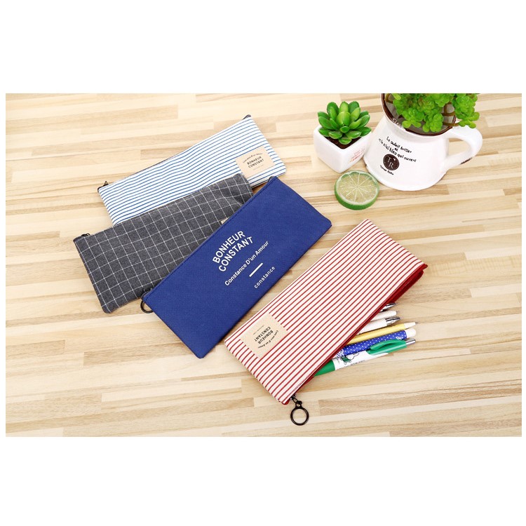 Stripe Style Canvas Pen Pouch Bag 21 x 9 cm - Black-9