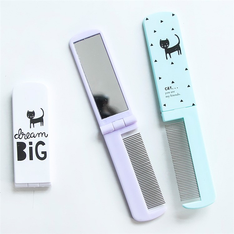 Mini 2-in-1 Patterned Folding Iron Comb and Mirror-2