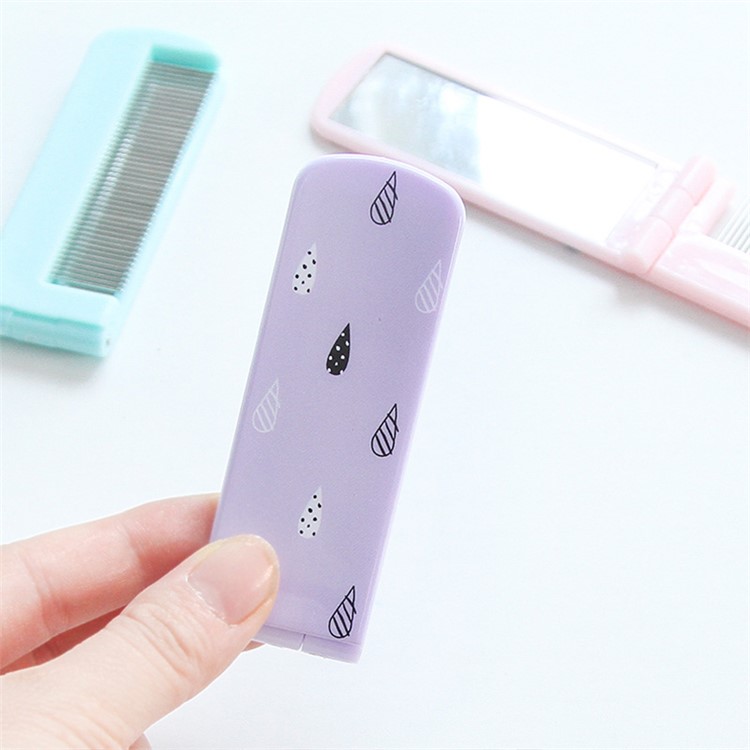 Mini 2-in-1 Patterned Folding Iron Comb and Mirror-4