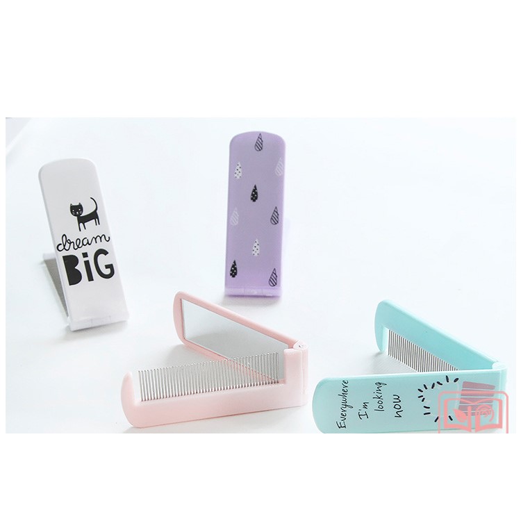 Mini 2-in-1 Patterned Folding Iron Comb and Mirror-5
