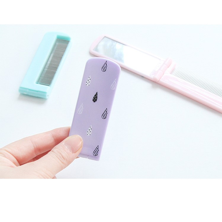 Mini 2-in-1 Patterned Folding Iron Comb and Mirror-6