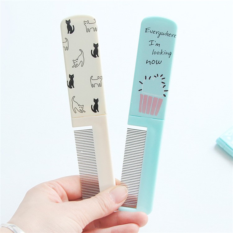 Mini 2-in-1 Patterned Folding Iron Comb and Mirror-7