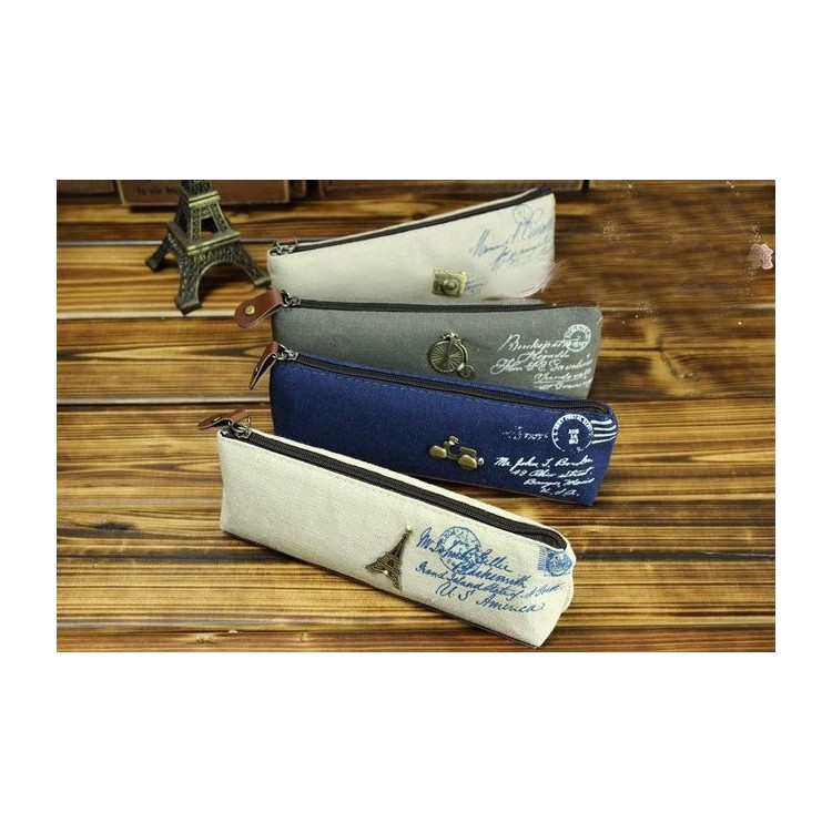 Vintage Classic Canvas Student Pencil Pouch Bag - Eiffel Tower-2