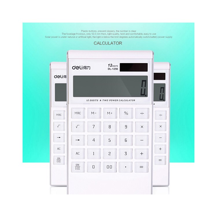 Elegant & Ultrathin 12 Digit LCD Display Dual Powered Desktop Standard Handheld Calculator - White-1