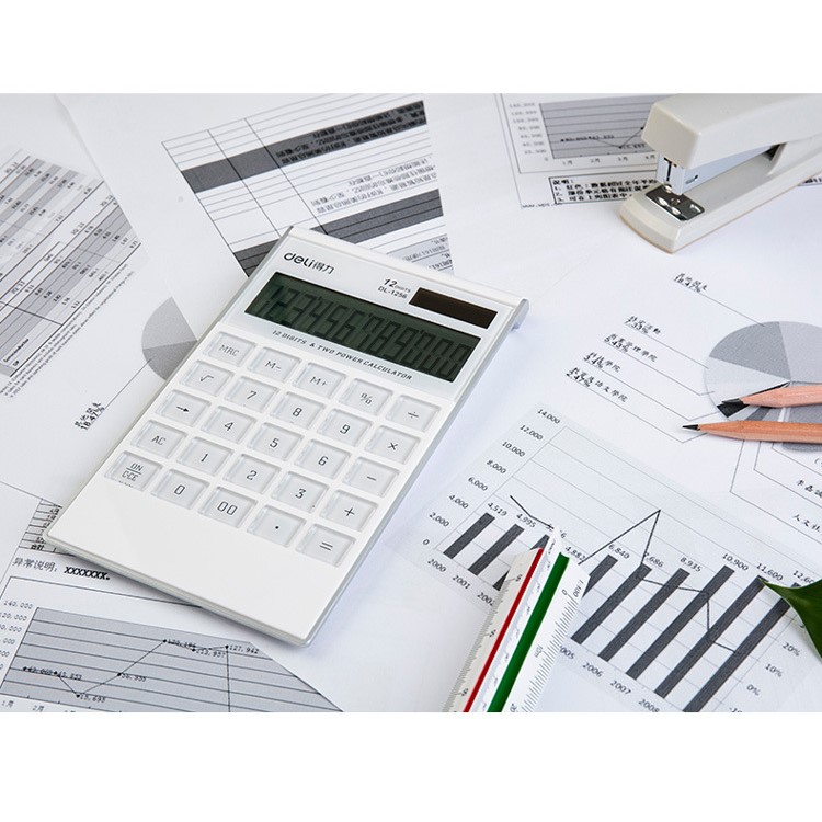 Elegant & Ultrathin 12 Digit LCD Display Dual Powered Desktop Standard Handheld Calculator - White-2
