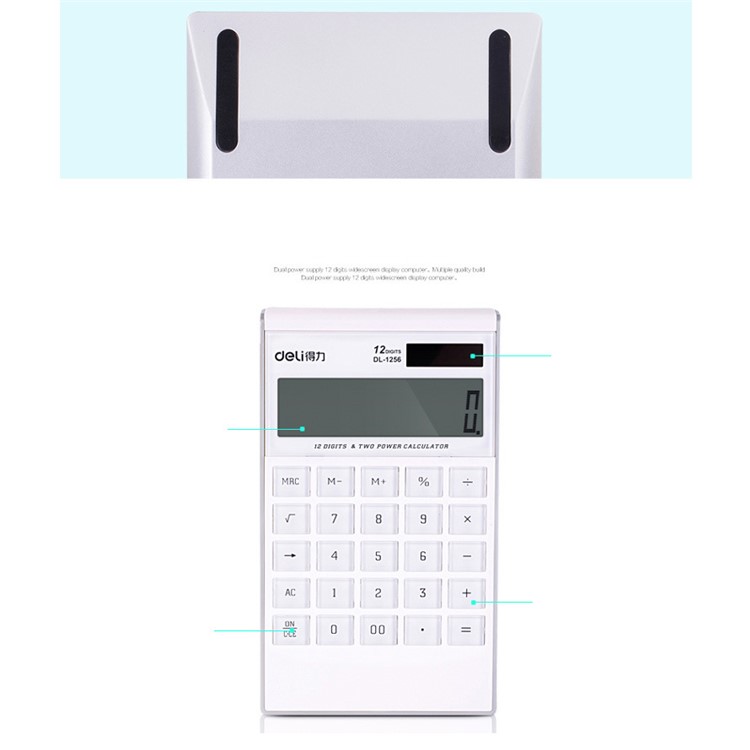 Elegant & Ultrathin 12 Digit LCD Display Dual Powered Desktop Standard Handheld Calculator - White-3