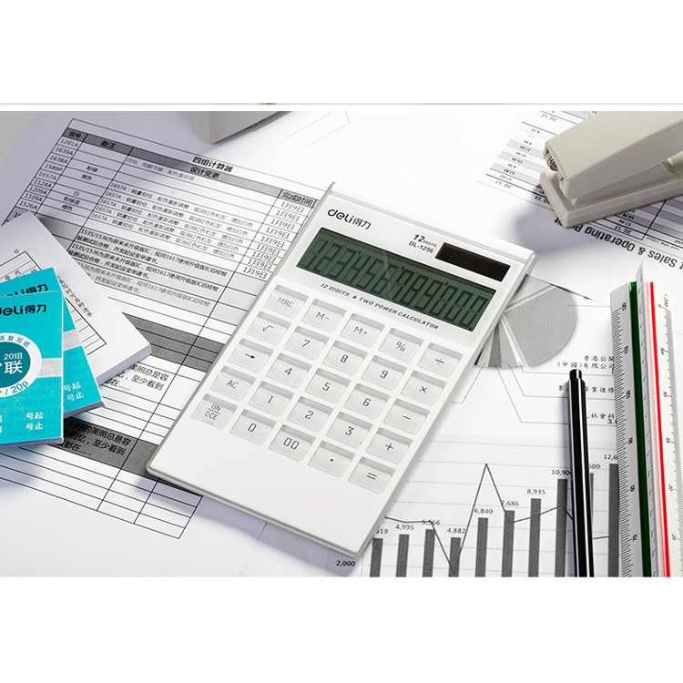 Elegant & Ultrathin 12 Digit LCD Display Dual Powered Desktop Standard Handheld Calculator - White-7
