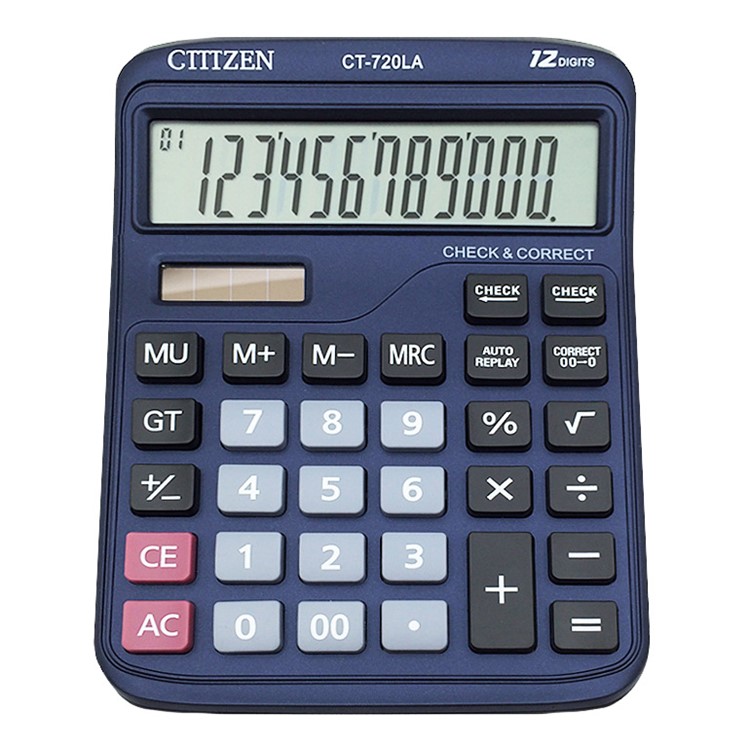 CT-720LA Solar and Battery Dual Power Supply Desktop Calculator - Blue-1