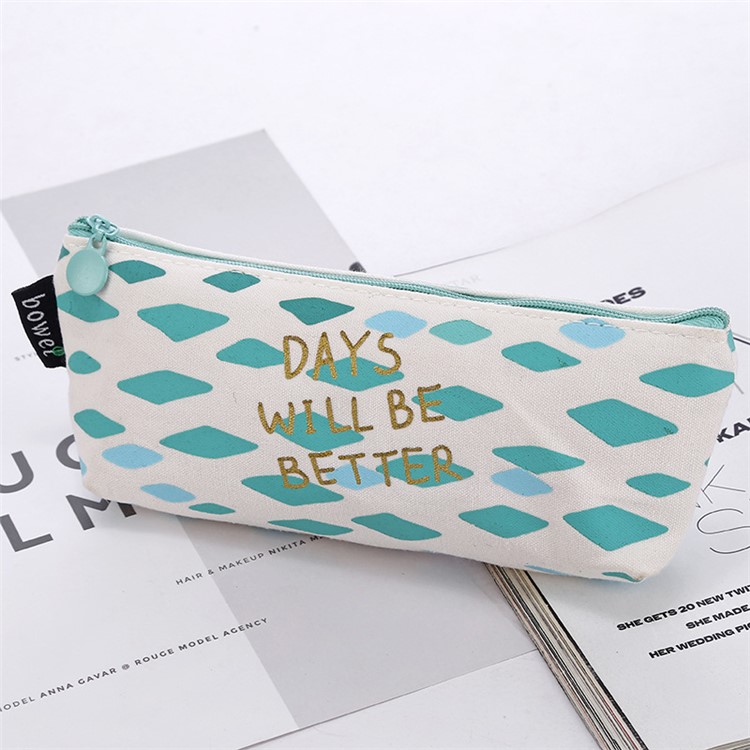 Mint Green Rhombus Patterned Canvas Zipper Stationery Pouch Bag - Days Will Be Better-1