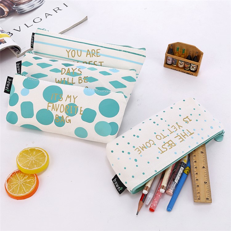 Mint Green Rhombus Patterned Canvas Zipper Stationery Pouch Bag - Days Will Be Better-2