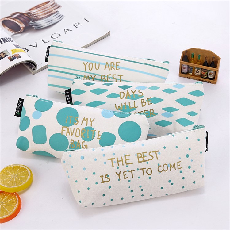 Mint Green Rhombus Patterned Canvas Zipper Stationery Pouch Bag - Days Will Be Better-3