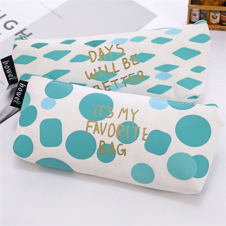 Mint Green Rhombus Patterned Canvas Zipper Stationery Pouch Bag - Days Will Be Better-4