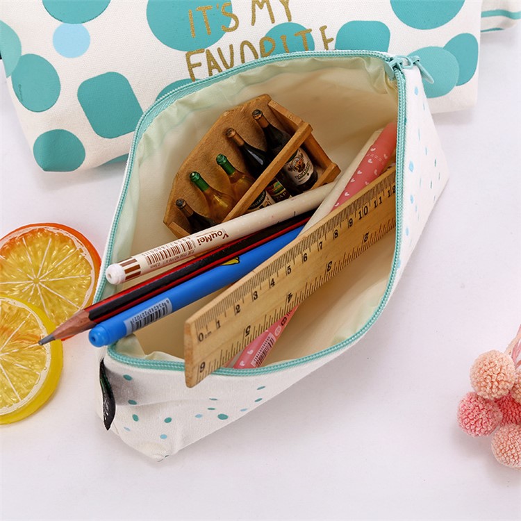 Mint Green Rhombus Patterned Canvas Zipper Stationery Pouch Bag - Days Will Be Better-5