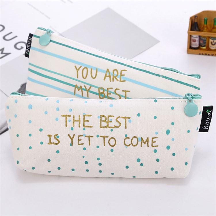 Mint Green Rhombus Patterned Canvas Zipper Stationery Pouch Bag - Days Will Be Better-6
